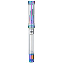 Asvine V200 Titanium Fountain Pen Vacuum Filling, Rainbow Bock Medium Nib Transparent Acrylic Smooth Writing Pen Case Set