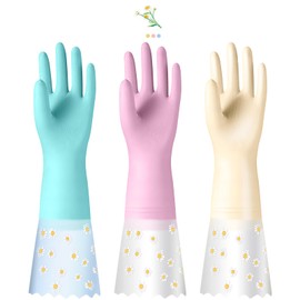 KAQ Reusable Household Cleaning Gloves Rubber: 3 Pairs Latex Free Kitchen Gloves for Washing Dishes with Cotton Lined