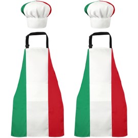 SATINIOR Italian Apron and Chef Hat for Women Men Italian Costume Fabric Bib Italy Flag Apron with Pocket Red Green Italy Gifts for Adult Kitchen Baking Pizza Cooking Party Decor