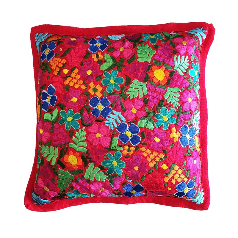 ALKIMIA INC Mexican Handmade Pillow Cover Chiapas Embroidery (Red)