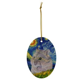 Whimsical Night Sky Siberian Hamster Christmas Ornament White Oval Ceramic - Impressionist Pet Portrait Memorial Keepsake Gifts for Hamster Lovers