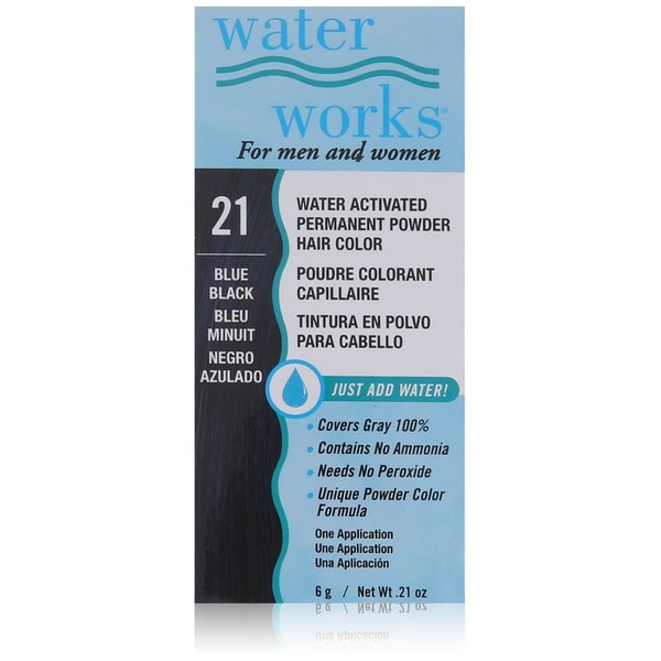 Water Works Water Activated Permanent Powder Hair Color for Men and Women, 21 Blue Black