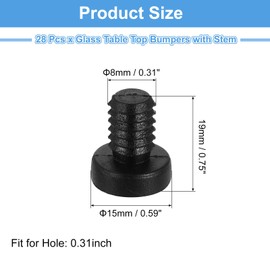 sourcing map 28Pcs Glass Table Top Bumpers with Stem, 8mm/0.31" Rubber Bumper Grippers Anti Slip Table Spacers for Patio Cabinet Furniture (Fits 5/16Inch Hole), Black