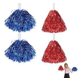 Pack of 4 Pompoms Cheerleading, Cheerleader Pompoms, Pompoms Cheerleader, Pom Poms Cheerleading, Pom Pom, Bright Metallic Cheers Ball, Metal Foil Poms for Sports Competition Carnival Parties