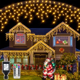 Ollny Icicle Christmas Lights Outdoor, Icicle Lights 594LED 49ft Connectable Hanging Fairy String Lights with 99 Drops, 8 Modes Remote Clear Wire Curtain Ice Lights Indoor Decorations (Warm White)