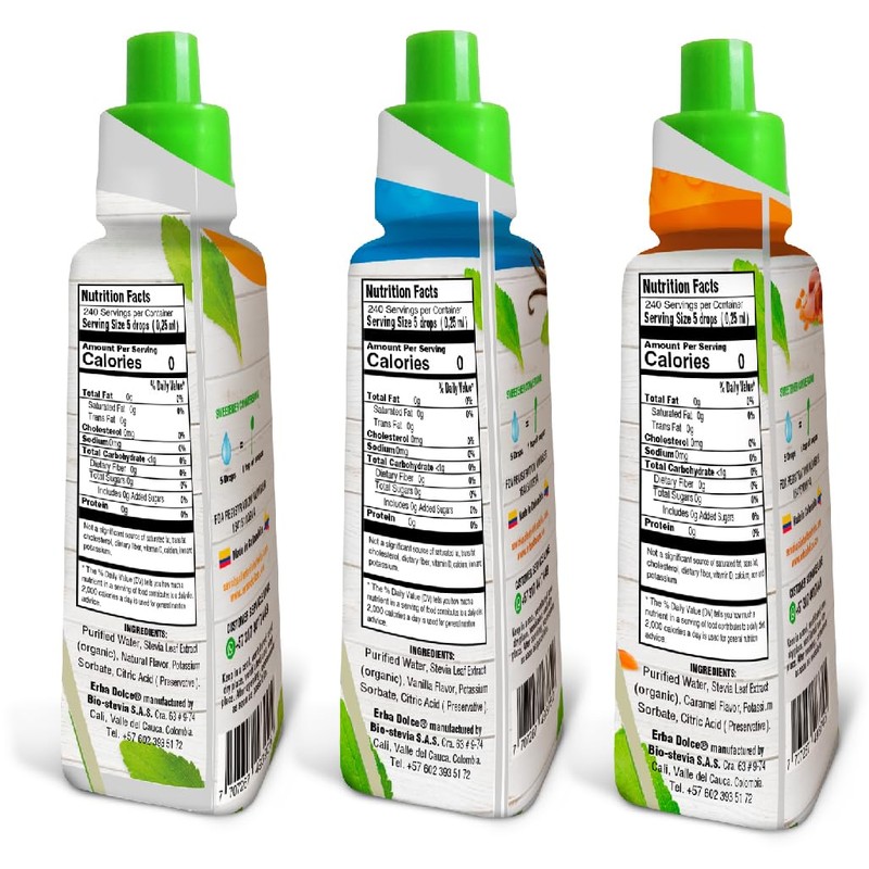 Stevia Liquid Zero Calorie Sweetener, 3 Flavors (Natural, Vanilla, Caramel),