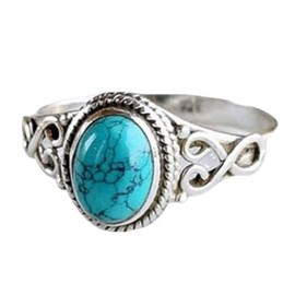 ASFKIPMF Vintage Women's Turquoise Moonstone Ring Oval Cut Natural Bohemia Turquoise Jewelry Turquoise Moonstone Ring Wedding Jewelry Large Tiger Eye Stone Turquoise Wedding Ring Size V1/2