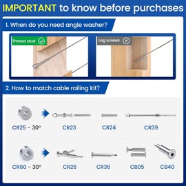Muzata 10 Pack 3/8" ID Cable Railing Angle Washer 25 30 35 Degrees T316 Stainless Steel Angle Beveled Washer for 1/8" 5/32" 3/16" Cable Railing Hardware Kit CR60