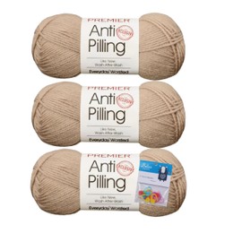 Premier Yarns Everyday Soft Worsted Anti-Pilling Crochet Knitting Yarn 3.5 Oz Each Skein #4 Worsted Weight 3 Pack Bundle with Bella's Crafts Stitch Markers (Cappucino)