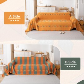 DREAMINGO Geometric Jacquard Couch Cover Boho Sofa Covers for 3 Cushion Couch Orange Chenille Couch Cover Blanket Washable Throw Covers for Sofa Sectional Couch Protector Fade Resistant, 71"x134"