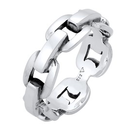 Kuzzoi Solid Men's Ring (8 mm) in Anchor Chain Design, Band Ring for Men Made of Polished 925 Sterling Silver, Lifestyle Ring in Chain Look, Ring Size 60-66, 0610470421, Sterling Silver