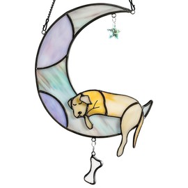 BOXCASA Dog Memorial Gifts Stained Glass Window Hangings,Dog on Moon Rainbow Bridge Decor Suncatchers,Dogs Bereavement Gifts for Loss of Pet,Loss of Pet Sympathy Gift for Pet Lover