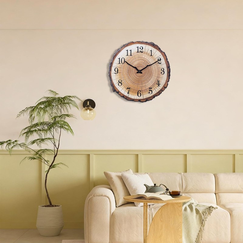 Rustic Wooden Wall Clock 12 Inch Silent Non Ticking Wall