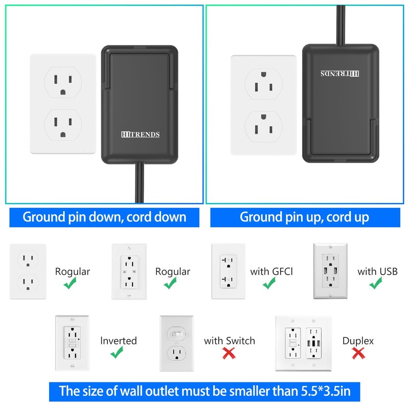 6FT Ultra Flat Plug Extension Cord with 6 Outlets, Slim