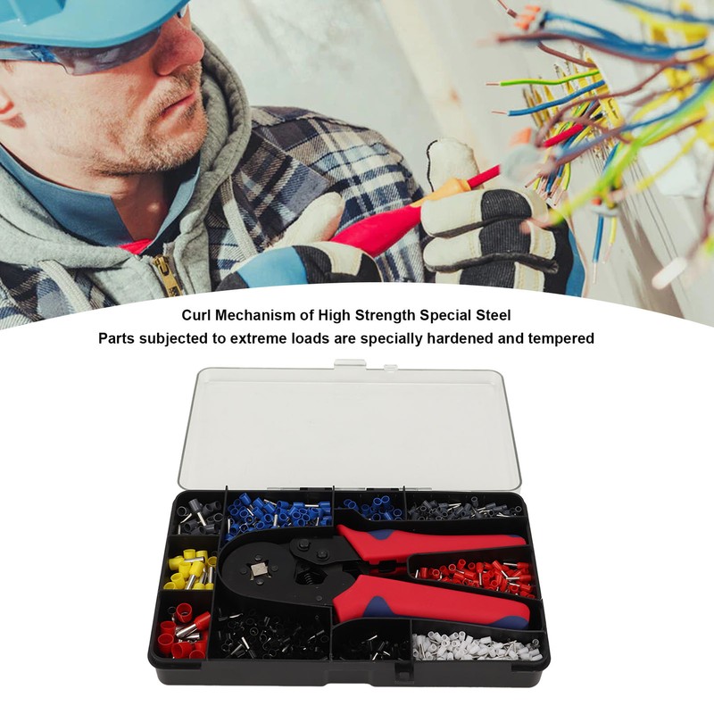 1201Pcs Electrical Wire Terminal Set Cold Pressed with Red Plier
