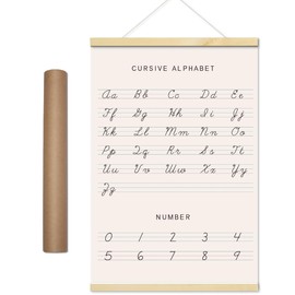 Cursive ABC Chart for Wall, Alphabet Poster for Toddlers, Boho Nursery Decor 16 x 24, Subtle Hues & Focused Designs