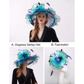 RZTA RZTA Women's Kentucky Derby Church Dress Hat Wide Brim Leaf Flower Bridal Shower Hat F1 Green