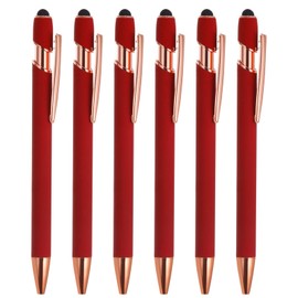 PATIKIL Ballpoint Pen with Stylus Tip, 6 Pack 2 in 1 Metal Pen Black Ink 1.0mm Medium Point Stylus Pen for Touch Screens Style 2, Red