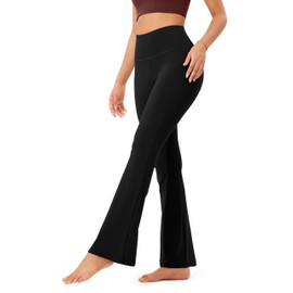 ODODOS Women's High Waisted Bootcut Yoga Pants Tummy Control Non See Through Bootleg Gym Workout Pants with Inner Pocket-29 Inseam, Black, X-Large