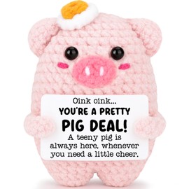 Emotional Crochet Animals Pink Pig for Women Friends Sister Daughter Teens Girls Her, Positive Thinking of You Inspirational White Elephant Gifts for Adults Teens, Birthday Christmas Valentine's Day