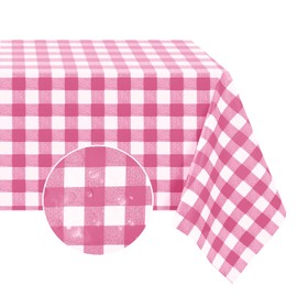 Romanstile Table Cloth PVC wipe clean Pink and White Gangham table cloths rectangular,waterproof tablecloth,Oilcloth,Decorations for Girl's Birthday Party Outdoor Picnic Restaurant Garden,55x78 inch
