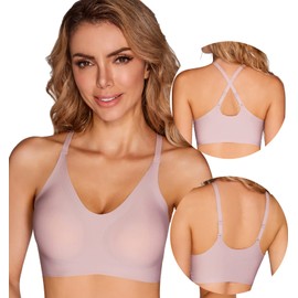 PRETTYWELL Bralettes for Women Comfort Bra, Cross Back Adjustable Bralette Bra, Seamless Everyday Bras for Women A-C Cup (Pink, XL)