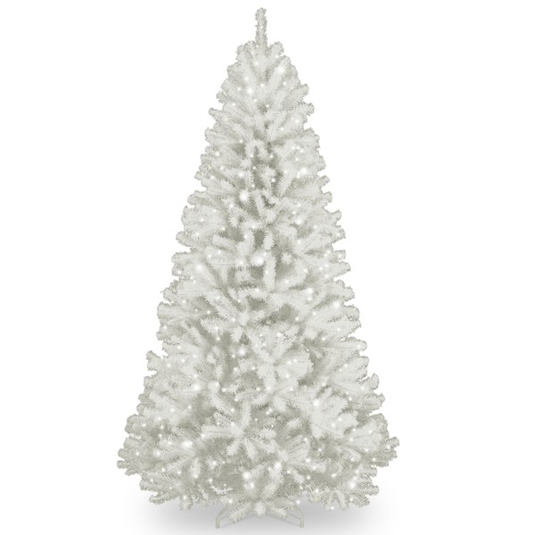 National Tree Company Artificial Christmas Tree | Includes Pre-strung White Lights and Stand | With Glitter Branches | North Valley Spruce - 7 ft