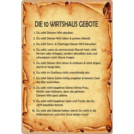 Tin Sign 20 x 30 cm Curved The 10 Wirtshaus Commandments Sayings Decorative Gift Sign