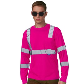 A-SAFETY Pink hi vis Long Sleeve Shirts (Pink M)