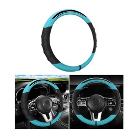 CGEAMDY Mikrofaser Kunstleder Lenkradabdeckung, Lenkradschutz Auto Universal, Auto-Lenkradabdeckung Aus Kunstleder Universal, Schweißabsorbierende Atmungsaktive Auto Lenkradhüllen(Schwarz Cyan)