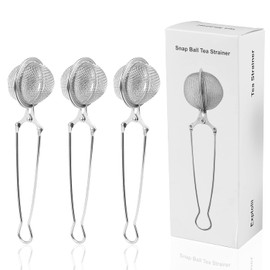 Filtro de té Snap Ball, paquete de 3 filtros de infusor de té de acero inoxidable con asa para té de hojas sueltas, especias, condimentos