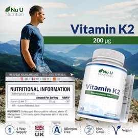 Vitamin K2 MK7 200mcg - 365 Vegan Tablets - 1 Year Supply - UK Made