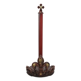 Ebros 16" Tall Southwestern Rustic Vintage Fleur De Lis Emblem with French Fleury Cross Top Crown Paper Towel Holder Display Dispenser Stand Kitchen Bathroom Home Decor in Bronze Patina Finish