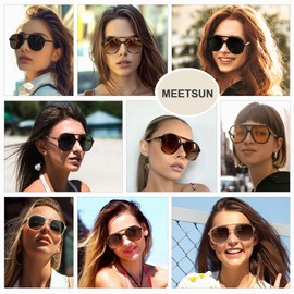 MEETSUN Retro Oversized Aviator Sunglasses for Women Men Trendy Square Aviators 70s Vintage Sun Glasses -3Pack(Black +Tortoise/Green+ Yellow)