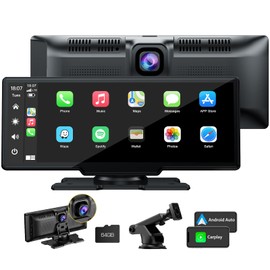 LAMTTO Portable Wireless Carplay & Android Auto with 2.5K Front Cam,1080P Baby Inside Camera,9.26 Inch Touchscreen GPS Navigation for Car, Car Audio Receivers with Android Auto,Mirror Link,Bluetooth