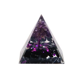 VPHQWG Handmade Orgone Pyramid with Natural Crystals & Mini Tree - Orgonite Healing Crystal Desk Decor for Meditation, Stress Relief-Office & Home Decor-Noir Iris