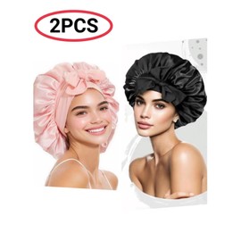 TOOGABBIE 2 Pcs Large Silk-Like Bonnet for Sleeping, Satin Hair Bonnet for Sleeping with Tie Band, Silky Soft Night Satin Bonnets for Women Men Natural Curly Hair Shower Cap,Imitation Silk Sleep Cap