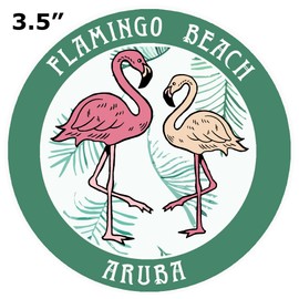 Blue Heron Two Flamingos Flamingo Beach, Aruba Car Truck Window Bumper Sticker Decal - Dark Green