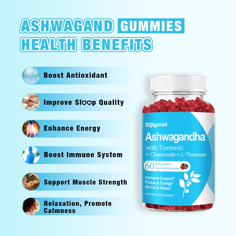 Sijigood Ashwagandha Gummies with L-theanine, Ashwa Root Supplement Gummy for