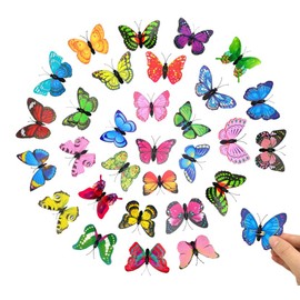 QSZHSL Pack of 30 Colourful Butterflies Decoration with Safety Pins, Colourful PVC Butterfly Brooch, Colourful Butterfly Decoration, for Room Decoration, Curtains, Dining Table, DIY Art (Pack of 30)