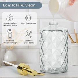 Topsky Glass Soap Dispenser with Plastic Pump,330ml Liquid Hand Soap Dispenser, Rustproof Pump for Kitchen & Bathroom,Great for Lotions,Essential Oil,Liquid Soaps Clear