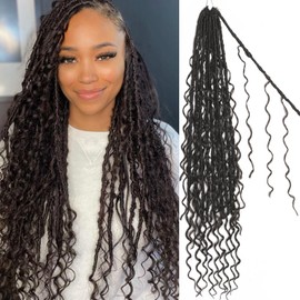 Boho Faux Locs Crochet Hair 30 Inch Goddess Locs 8 Packs Boho Soft Locs Crochet Hair with Curly Ends Pre-looped Long Bohemian River for Black Women (4#, 24 Inch (Pack of 8))