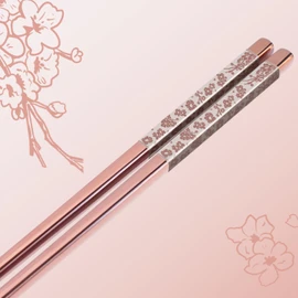 Chopsticks Reusable 18/8 Stainless Steel Chopsticks Pink Sakura Laser Engraved Metal Chop sticks Non-Slip Dishwasher Safe Japanese Korean Chopstick for Cooking Eating 5 Pairs Premium Gift Set