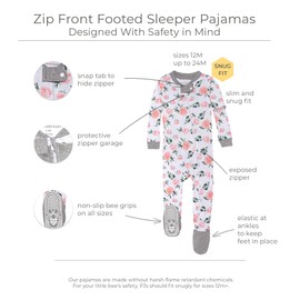 Burt's Bees Baby baby girls Pajamas, Zip Front Non-slip Footed Pjs, 100% Organic Cotton and Toddler Sleepers, Autumn Blooms 2-pk, 18 Months US