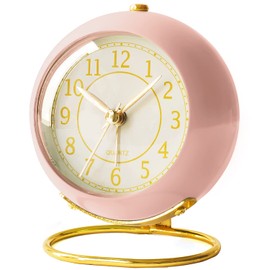 AYRELY® Battery Operated Desk Alarm Clock with Light,Silent No Ticking,Small Table Clock for Bedside/Bedroom/Living Room/Office/Travel/Kids/Room Decor Aesthetic Vintage(Pink)