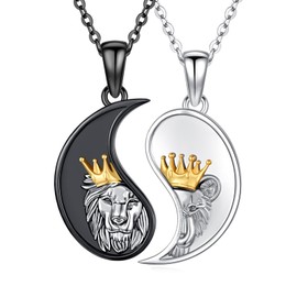 XIXLES Yin Yang Lion Necklaces 925 Sterling Silver Lion Couples Friendship Pendant Necklace Yin Yang Lions Matching Jewelry for Women Men with Gifts Box, Large, Sterling Silver, No Gemstone