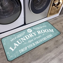 ROMAMIGO Laundry Room Rug Runner Non Slip Laundry Mats Mudroom laundromat Runner Farmhouse Kitchen Floor Mat Bathroom Laundry Room Decor Accessories(20 X 47 inch, Teal)