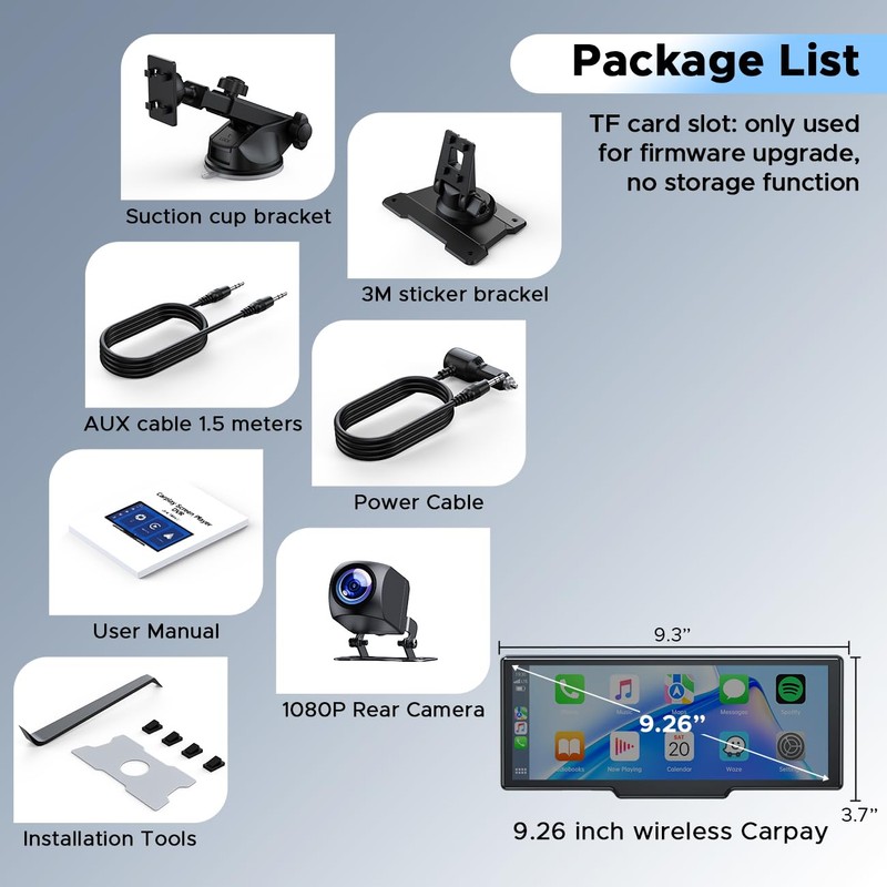 Topexplore 9.26'' Carplay Screen for Car with 2.5K Dash Cam
