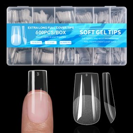 Cycullinyt 600 Pieces Square Nail Tips, Medium Square Semi-Matte Nail Tips Made of Soft Gel, 12 Sizes, Full Coverage Acrylic for Beginners and Professionals