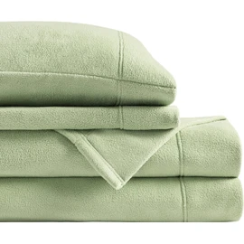True North by Sleep Philosophy Micro Fleece Bed Sheet Set, Warm, Sheets with 14" Deep Pocket, for Cold Season Cozy Sheet-Set, Matching Pillow Case, King, Green, 4 Piece